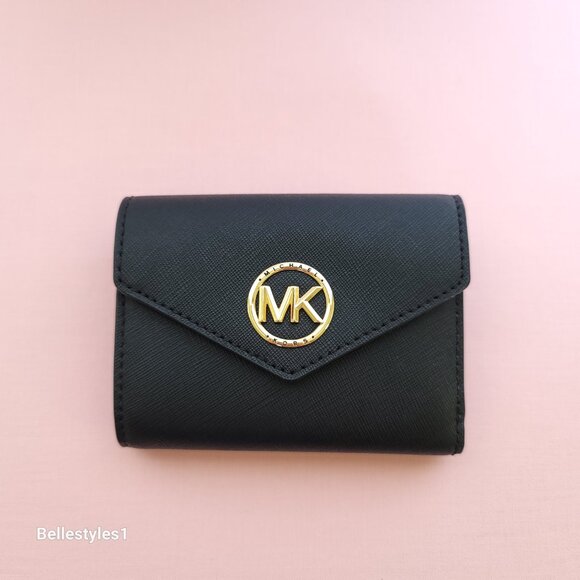 MICHAEL KORS Greenwich Medium Envelope Trifold Saffiano Leather Wallet- Black ⭐ - Picture 5 of 16